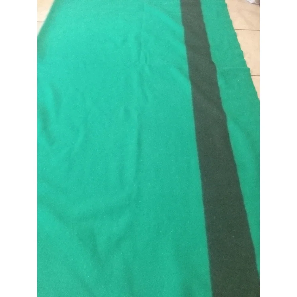 Vintage Hudsons Bay Company Green Wool Blanket Made in England Black Stripe HBC